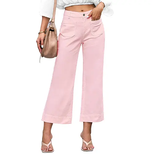 luvamia Wide Leg Jeans for Women Trendy High Waisted Flare Jeans Cropped Denim Pants Stretchy Baggy with Patch Pockets