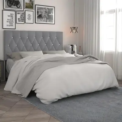 Favorer Concetta Diamond Tufted Velvet Upholstered Headboard, Silver Gray/Black/Blue/Pink