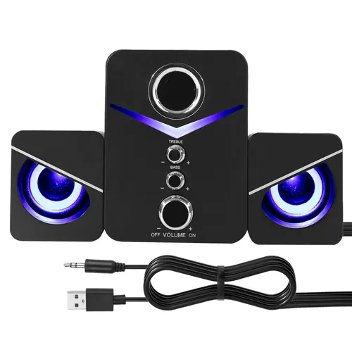 Universal Computer Speakers System Wired Speaker USB Powered 3.5mm AUX Audio Input Stereo Speaker LED Light for Desktop Laptop PC