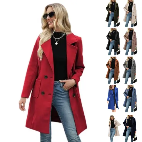 SCUSTY Women Fall Winter Wool Blend Camel Mid-Long Coat Notch Double-Breasted Lapel Jacket Outwear SohoChic