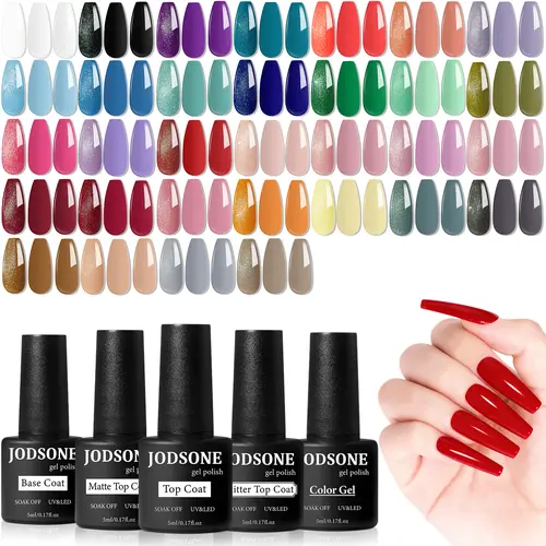 JODSONE Fragrance-Free Gel Nail Polish Kit - 35-Piece Long-Lasting Soak-Off Manicure Set, 32 Color Bottles, Base Coat, Matte & Glossy Top Coats, Nail Tech Supplies, Selfcare for Valentine's Day, Mother's Day