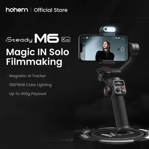 Hohem iSteady M6 Kit 3-Axis Camera Stabilizer for Smartphone, AI Tracker w/CCT/RGB Fill Light, Tripod Selfie Cam Accessory, Smartphone Camera Accessories for iPhone 17 Series & Android Vlogging, Cellphone