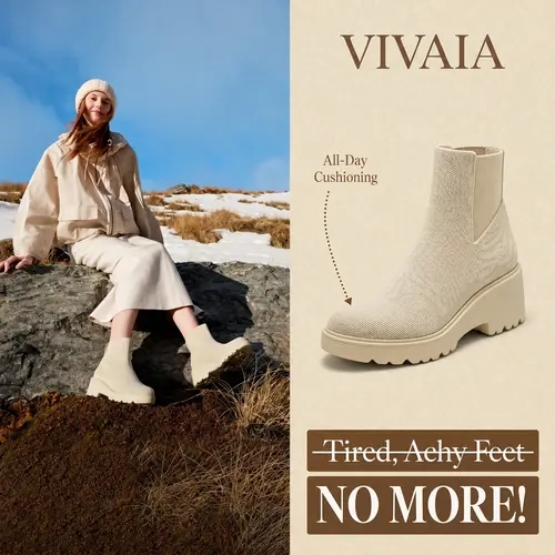 VIVAIA Women's Round-Toe Water Repellent Chunky Wedge Platform Chelsea Boots - Lightweight, Stable, Flexible, Casual, Memory Foam, Non-Slip Lug Outsole Walking Shoes (Everly) High Cut PU Ankle Footwear for Travel,sohochic