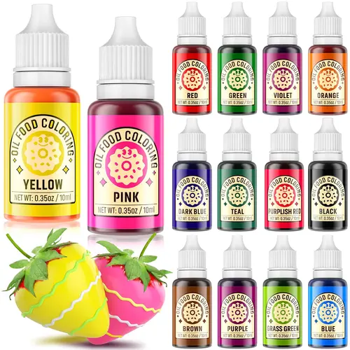 Oil-Based Food Coloring Set 14 Color Variants Baking,Cakes,Chocolate,Frosting,Caramel,Cream,Bread 0.35 Fl.Oz. Bottle Color Mill Cupcakes Brownies Nata  Bake Edible Food Dye Dessert Cookies