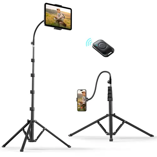 【BackToSchool】Weilisi Heavy Duty Tablet Tripod Stand 82” Tall, Floor Stand with Remote and Adjustable Gooseneck for Watching/Stream/Recording, Tripod for iPad Pro 12.9”/Kindle/iPhone, and All 4.5-13” Tablet/Phone