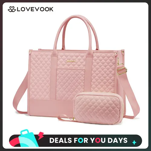 LOVEVOOK Laptop Canvas Tote Bags for Women,15.6-17.3 inch Laptop Zipper Work Bags with Clutch Purse,Shoulder Bag with Adjustable Straps & 2 Cup Holders, Women Briefcase for Travel,Teacher,Doctor, Nurse,TikTokShopBackToSchool