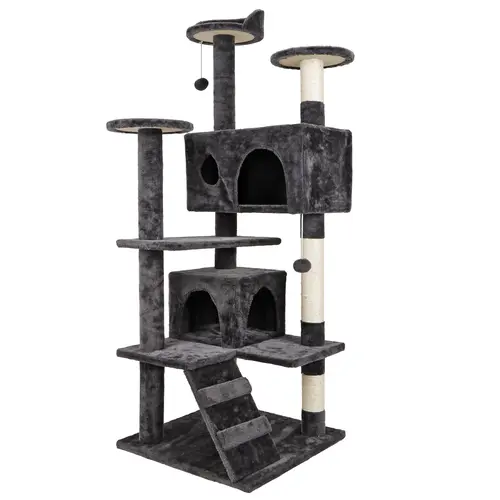 53-in Dark Gray Cat Tree & Condo with Vertical Scratching Posts (Vertical Scratcher), Anti-Topple Pet Furniture, Cozy Rest & Nap Space for Home Use