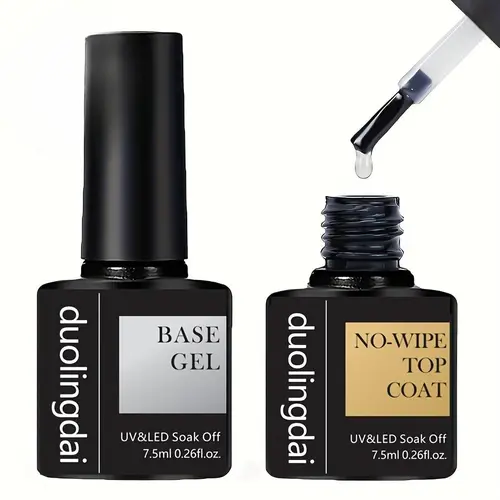 Long Lasting High Gloss Gel Shine Finish Gel Nail Polish Set, 2 Counts/set Base and Top Coat, No Wipe Finish Soak-off Uv/led Nail Gel, Unscented Liquid Manicure Kit, Gel Nail Art, Base Coat Nails Nail Care, Nail Products