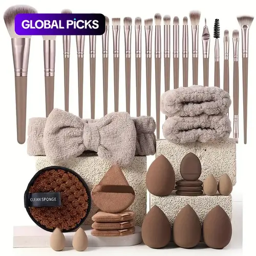 Makeup Tools Set, Cosmetics Brushes Set, Cosmetics Accessories Available in 20- or 40-Piece Kits Including Makeup Brushes, Hairband, Wristbands, Powder Puffs, Makeup Sponges and Facial Cleansing Puff, Beauty Gift Set for Women