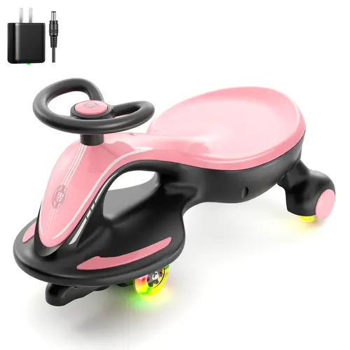 KORIMEFA 12V Electric Wiggle Car Ride On Toy, 2 in 1 Wiggle Car Rechargeable Battery with Anti-Rollover Colorful Light-Emitting Wheel for Kids; DealsForYou