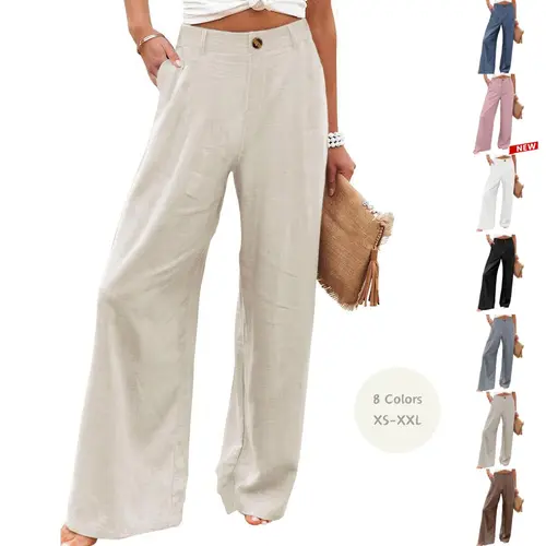 Yeokou Womens Cotton Linen Pants Casual Button Up High Waisted Wide Leg Trousers, Bottoms, Casual Chic Trousers,summerwins,summeroutfits,vacationoutfits,beachoutfits,back to school shopping,sohochic