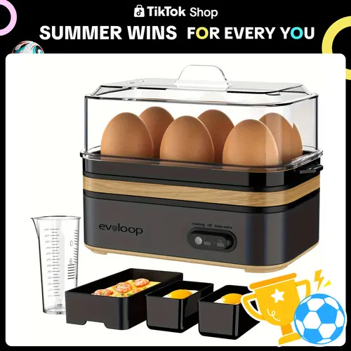 EVOLOOP Rapid Egg Cooker 6 Egg Capacity BPA free Electric Egg Cooker for Hard Boiled Eggs, Poached Eggs, Scrambled Eggs, or Omelets，Easy and Convenient Way to Prepare Delicious Eggs ,outdoor gear Kitchen Appliances
