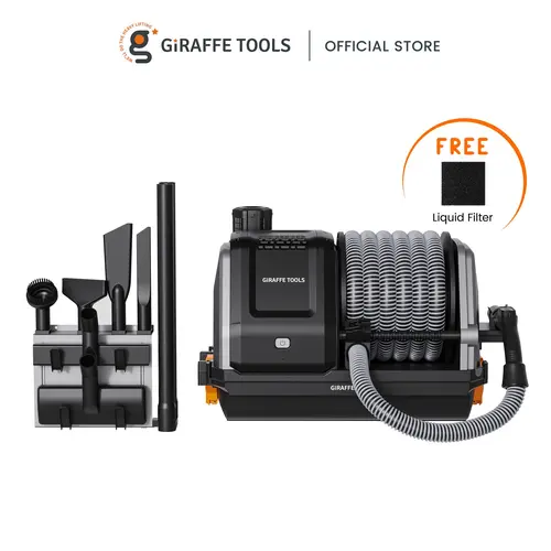 Giraffe Tools Wall-mounted Grandstorm Retrctable Vacuum Cleaner 30ft hose with On-Touch Remote, Instant control, HGTV Editors' Clean Home Awards 2026,  6 Nozzles 20KPA Suction 4.5 Gallon Dustbin, Replaceable Filter for Wet Dry Home Cleaning