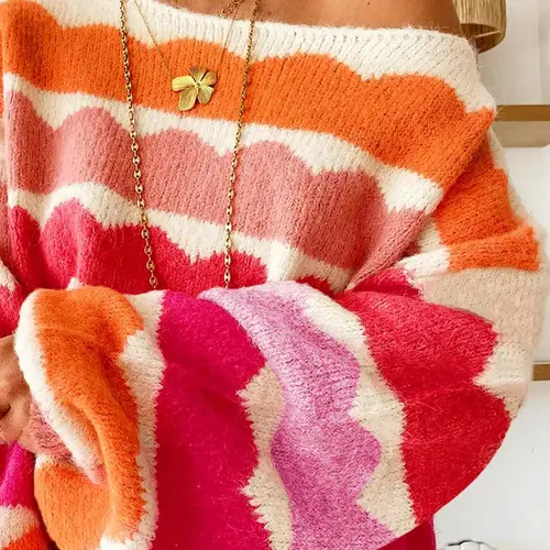 Women's Striped Pullover Sweater, Casual Long Sleeve Knitwear for Fall & Winter, Perfect for Daily Outings and Parties, Casual Fashion Jumper