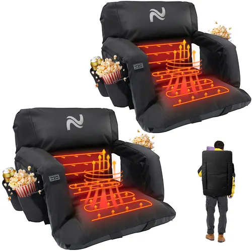 SLSY 2-Pack Unisex Wide Heated Campchair Heated Stadium Seat - Back Support, Cushion, Armrests, Gear Pockets, Rain-Resist, Strap-Secure Fit, Collapsible Portable for Sports Events, Camping (Power Bank Not Included)