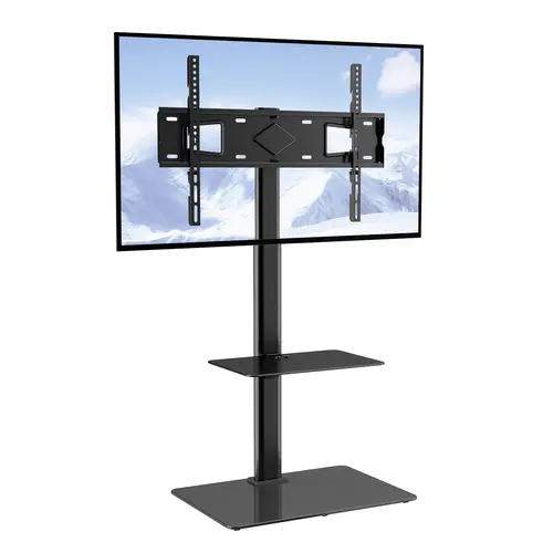 【toolupgrade】VEVOR TV Stand Mount Swivel Tall TV Stand for 32 to 65 inch TVsHeight Adjustable Portable Floor TV Stand with Tempered Glass Base for BedroomLiving Room