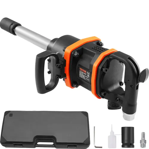 【toolupgrade】VEVOR 1-in Robust Rugged Powerful Durable Pneumatic Air Impact Wrench, 5175 ft-lbs High Reverse Torque, 8-in Extended Anvil, 6-Stage Settings, Carrying Case, Rubber-Equipped Tool for Mechanics, Heavy-Duty Repairs