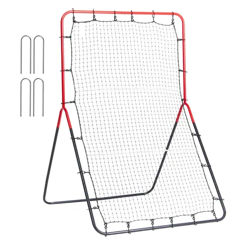 4x5.5 ft Baseball Pitchback Combination Net, Portable 3-Way Rebounder with 3 Rebound Zones, Steel Frame, PE Netting & Portable Setup, Training Equipment for Throwing Skill & Softball Fielding Practice, 3 Zones, 30-Strand High-Density Pe Net, Uv Pe Resists