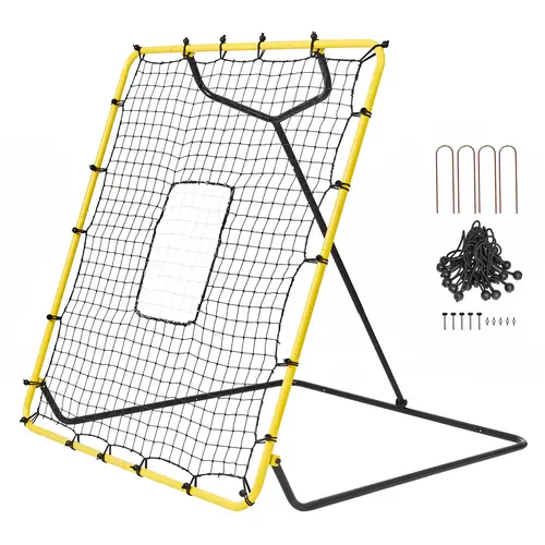 【toolupgrade】VEVOR 4x4.5ft Baseball & Softball Rebounder Net, Outdoor Training Aid with Pitching Target, 4 Adjustable Angles, Flat Net, Q195 Steel Resists Wear, 16.7 lbs PitchBack Nest for Pitching & Fielding