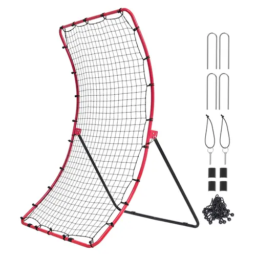 【toolupgrade】VEVOR 4x5.5 ft Baseball & Softball Rebounder Net, Portable Single User Training Equipment with Curved Shape, 5-Angle Pitch Reps, Pitching Target for Grounders & Pop Flies