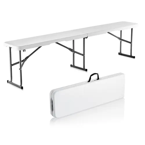 VEVOR Plastic Folding Bench,  6 FT Portable Folding Bench, Smooth HDPE Waterproof Outdoor Bench, Picnic Camping Dining Seat with Carrying Handle, for Garden Soccer Entertaining Activity, White (1 Pack)