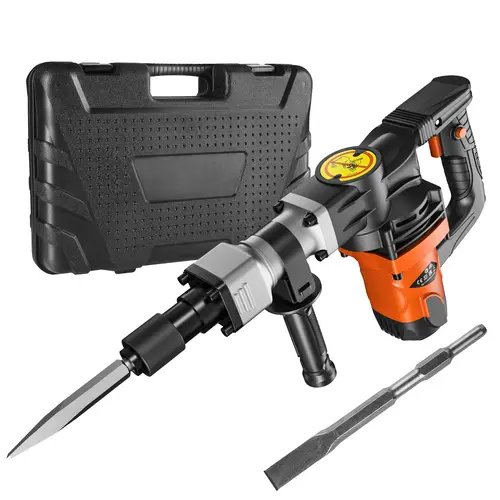 VEVOR 1400W Corded Electric Heavy Duty Industrial Demolition Hammer Jack, Concrete Breaker Power Tool with 360° Handle Ease, Alloy Chuck, 2 Chisel Bits, Shock-Absorbent Design, Spring-Safe Trigger, Storage Case, Gloves for Construction, Concrete Work