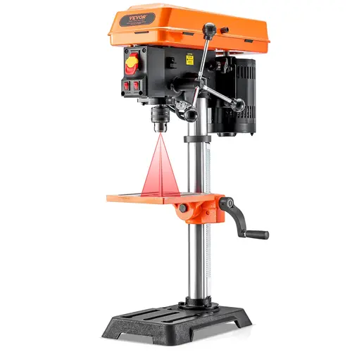 【toolupgrade】VEVOR 12 in Benchtop Drill Press with Wedge Base, 5 A 120V Variable Speed Cast Iron Build, 12 in Swing, 0-45° Tilt Worktable, Laser Light, Chuck Arbor, Drill for Precise Holes for Clean Assembly in Wood Metal, 5 Amp