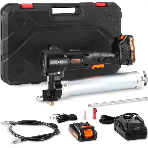 【toolupgrade】VEVOR Cordless Grease Gun Power Tool - 20-Volt, 10000 PSI, 39" Long Hose, Heavy Duty Portable Electric Grease Gun Kit for Work & Docks, Professional High Pressure Battery Powered with Carrying Case, 2 Batteries & Charger, Black, Power Tools,
