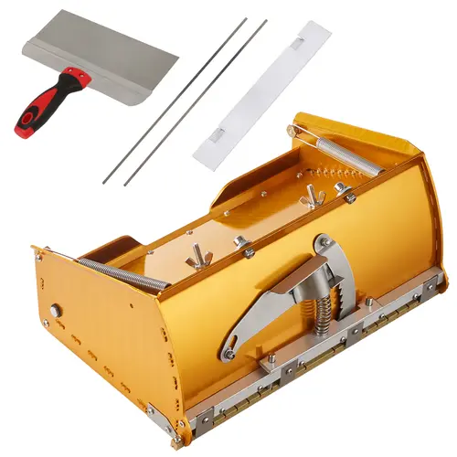 【toolupgrade】VEVOR Drywall Flat Box 10-Inch Wide Quick CleanAluminum Finishing Mud Box for PlasterboardWallboardSheetrockBonus MudguardExtra 2 Stainless Steel Blades (10/12-Inch), Tool Box, Construction Tool Organizer, Tool Kit