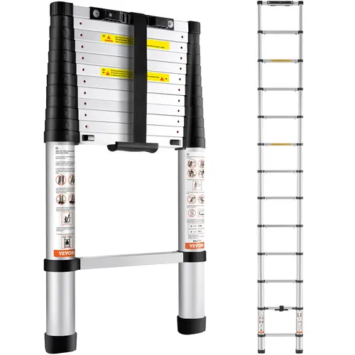 【toolupgrade】VEVOR Aluminum Telescopic Ladder - Adjustable Ladder with 1-Button Retraction, 170 kg Capacity, Non-Slip Feet Guard Floors, Portable Compact Design, ANSI Listed for Home, Wall Painting