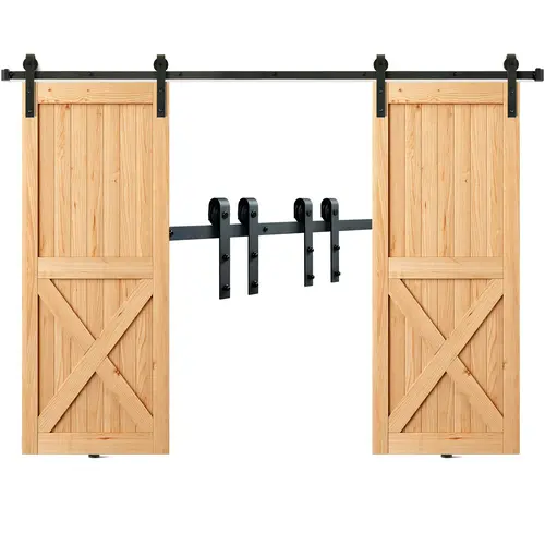 【toolupgrade】VEVOR Heavy Duty Carbon Steel Sliding Barn Door Hardware Kit, 330LBS Capacity with 2 x 4FT Tracks, Pulley Slide for 2 Door Panels (3.7-4.3FT Total Width, 1.3"-1.8" Thick), Silent Operation (J Shape), Double Doors