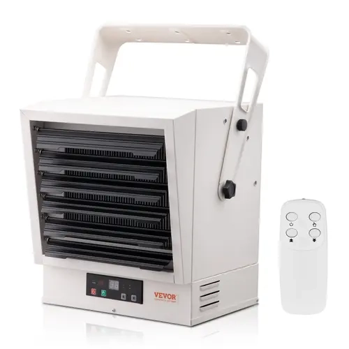VEVOR 10000W Energy Efficient Digital Fan-Forced Hardwired Heater, Remote Control, Wall/Ceiling Mount, Adjustable Radiant Heat, SPCC Steel Shell, 9-Hour Timer, 2°F Steady Heat, Overheat Autooff, ETL Listed, Ideal for Workshop,Garage, Wall Mount, Indoor, O
