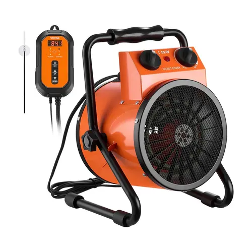 【toolupgrade】VEVOR 1500W Power Electric Greenhouse Heater, IPX4 Waterproof, Silent Operation, Digital Temp Control, ETL Certified, Fan & High Heat Modes, 25° Adjustable Angle, Overheat Protection, for Indoor Grow Tent, Home Office