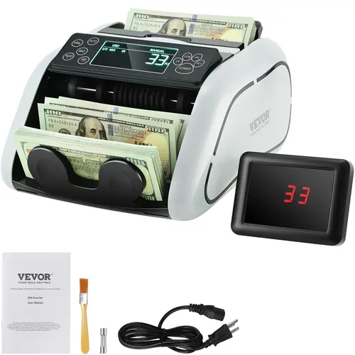 【toolupgrade】VEVOR Money Counter Machine with UV, MG, IR & DD Counterfeit Detection, LCD Display, Large External Display, Power Cord, USD & EUR Cash Counter for Small Businesses, Restaurants; Add Cleaning Brush