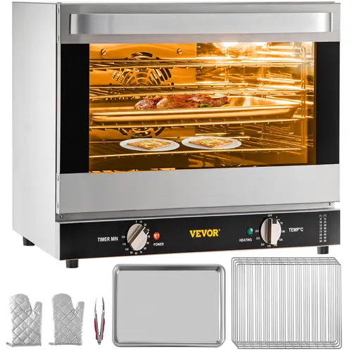 【toolupgrade】VEVOR Commercial Convection Oven, 66L/60Qt, Half-Size Conventional Oven Countertop, 1800W 4-Tier Toaster with Front Glass Door, Electric Baking Oven with Trays Wire Racks Clip Gloves, 120V, ETL Listed,home essentials