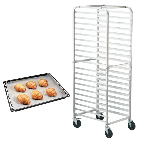 【toolupgrade】VEVOR Aluminum Alloy Bun Pan Rack, 20-Tier Commercial Sheet Tray Storage Trolley with Brake & Wide Roll Wheels, Ample Space for Half & Full Sheets, for Kitchen Restaurants, 26"L x 20.4"W x 70"H