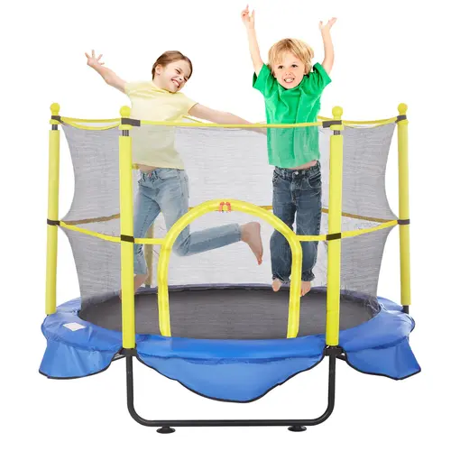 【summerfinds】VEVOR 5FT Trampoline for Kids, 60" Indoor Outdoor Trampoline with Safety Enclosure Net, Basketball Hoop and Ocean Balls, Mini Toddler Recreational Trampoline Birthday Gifts for 3+ Years Kids