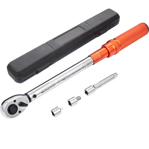 【toolupgrade】VEVOR 1/2-Inch Drive Ratchet Torque Wrench, 10-150ft.lb/14-204n.m Feet-Pounds Chrome-Vanadium Tool, Reversible Ratchets Dual-Direction Adjustable Kit with Adapters+Rods, Mechanical Dual Range Scales
