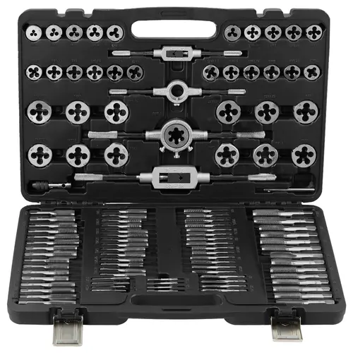 【BackToSchool】VEVOR Metric Tap and Die Set, 110-Piece Bearing Steel Hand Tools Kit with 110pc size coverage M2-M18 metric sizes, shockproof storage case, tapered start ease & thread repair for construction mechanics