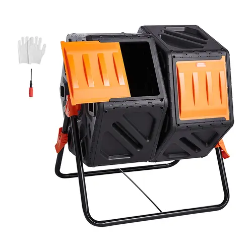 【toolupgrade】VEVOR 37-Gal Dual Chamber Composting Tumbler, PP Plastic BPA-Free Compost Bin with 2 Sliding Doors, Steel Frame, Optimized Airflow for Avid Gardeners, Outdoor Use