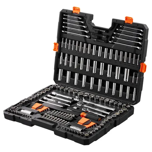 VEVOR 205-Piece Heavy-Duty Mechanic Toolkit, 1/4"-3/8"-1/2" Drive Deep & Standard SAE/Metric Sockets, Bits & Wrenches, CR-V Chrome High Torque Tools with Case - Car Accessories for Household Repairs & DIY Adventures, Tools and Gadgets Gift,toolupgrade