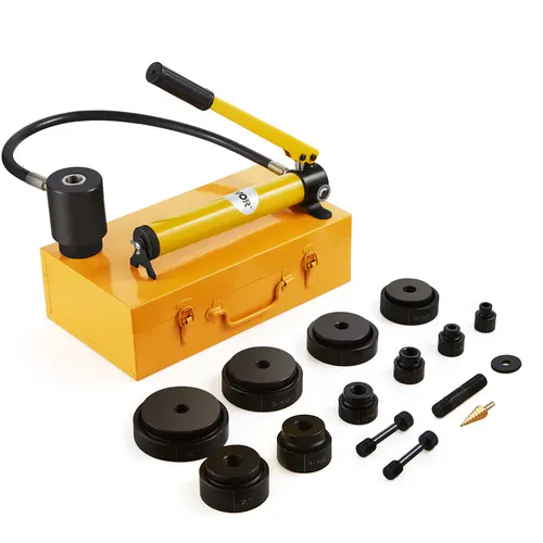 【toolupgrade】VEVOR 15-Ton Hydraulic Knockout Punch Kit, 1/2"-4" Conduit Hole Cutter Full Punch Press Heavy Duty Kit, 10-Piece KO Tool Set with Anti-Slip Grip Puncher, Metal Sheet Driver for DIY Users, Aluminum Brass Stainless Steel Fiberglass Plastic