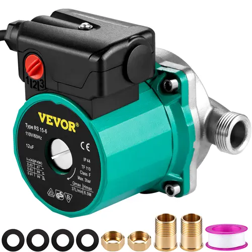 【toolupgrade】VEVOR Hot Water Recirculating Pump, 93W, 110V Water Circulator Pump, Circulation Pump, 3/4″ G Thread to 1/2″ NPT Brass Adapter, Stainless Steel Head, 3 Speed Control for Electric Water Heater System