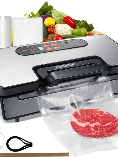 【toolupgrade】VEVOR Durable Vacuum Sealer Machine, 90Kpa 130W Powerful Dual Pump, Dual Sealing System, Dry & Moist Food Storage, Automatic/Manual Air Sealing, Built-in Cutter, Seal Bag & Cut, External Hose, Household Kitchen Appliances, Interface: None, H