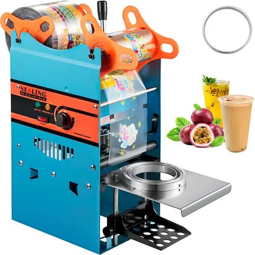 【toolupgrade】VEVOR Manual Tea Cup Sealer Machine, 300-500 Cup/h Manual Boba Tea Sealer Machine, Blue Boba Tea Sealing Machine, 90/95mm Cup Diameter Cup Sealing Machine with Heating Technology for Bubble Milk Tea, Durable, Carbon Steel
