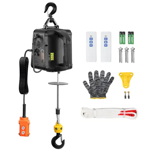 【toolupgrade】VEVOR Electric Hoist Winch with Manual/Remote Control, 2-in-1 1100lb 1800W High Power Motor Portable Winch, Galvanized Steel Strap & Lifting Hook, 98 ft Lift for Garage, Warehouse Use
