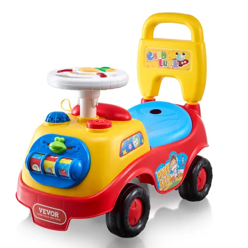 【toolupgrade】VEVOR Plastic Toddler Ride On Push Car with Wheels, 1-3 Years, Anti-Backward Design, Wide Backrest, Sit-to-Stand Racer, Music Steering Wheel, Horn, Under-Seat Storage, Toy for Boys Girls, Ride On Wheels