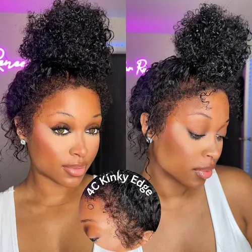 【Newborn Hairline 】Ashimary Kinky Curly 4C Edges Invisi Strap Laid Flat 360 Transparent Lace Wig Pre Bleached Knots with Curly Baby Hair All Around,sohochic
