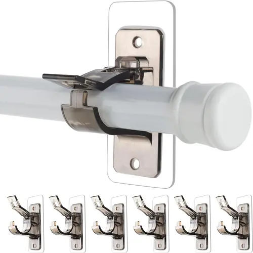 Antimbee 6-Pack Minimalist No-Drill Self-Adhesive Curtain Rod Holders, Smooth Ceramic Hanger Brackets, Nail-Free Multipurpose Stick-On Hooks for Room Decor - Transparent Black,sohochic