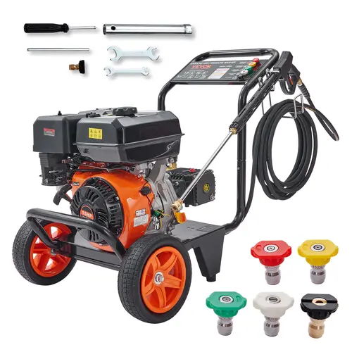 【toolupgrade】VEVOR Portable Gas-Powered Pressure Washer, 4400 PSI Blast 4.0 GPM 15 HP Engine, Copper Pump, Spray Gun Set, Extension Wand, 5 Quick Connect Nozzles for Cars, Homes, Driveways